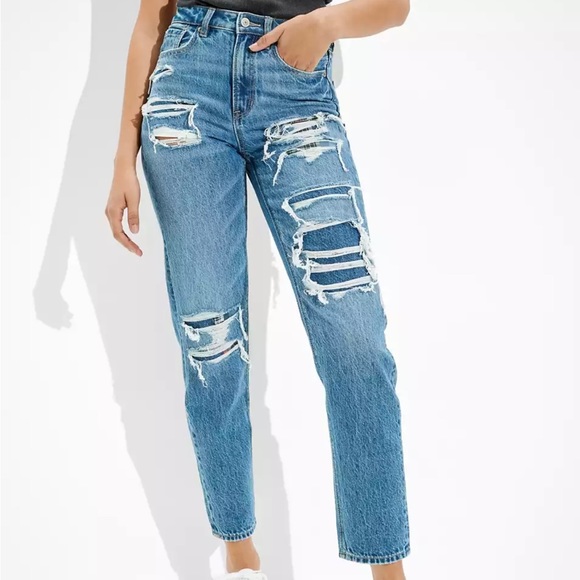 NWT AE Patched Mom Straight Jean Size 6 - Picture 1 of 8